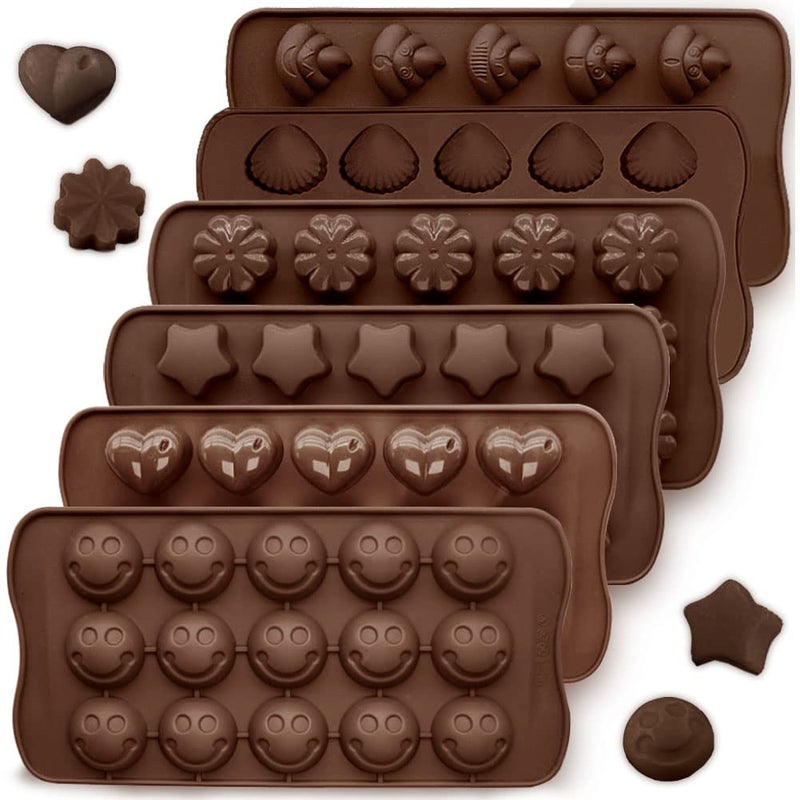 CNYMANY 6 pcs Silicone Chocolate Molds, CNYMANY Candy Mold Jelly Mould Non-Stick Kitchen Baking Pans Ice Cube Trays for Party Festival - 6 Shapes - Image 1